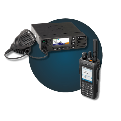 Motorola two-way radio and mobile communication unit, showcasing advanced features for versatile use across industries